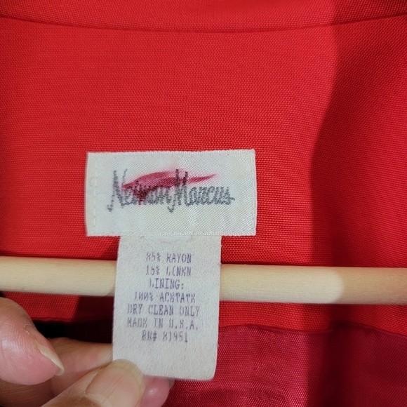 VTG Neiman Marcus Linen Blend Dress Coat Sz L Red Pocket Contemporary Old Money - Picture 10 of 12
